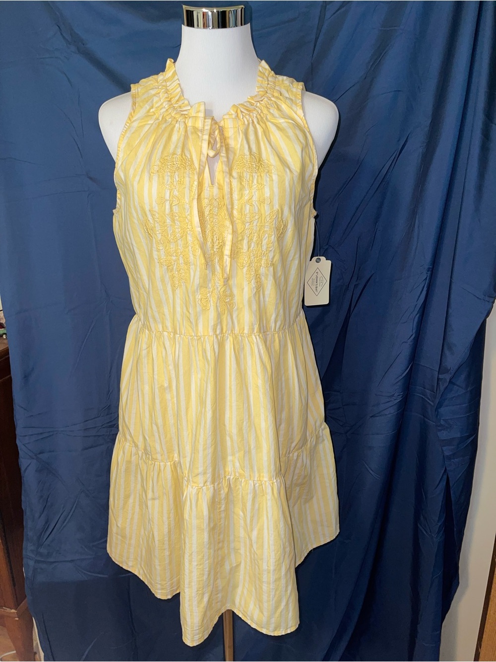 St. John's Bay Yellow & White Striped Sleeveless Midi Dress